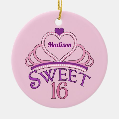 Sweet Sixteen Cute Tiara Birthday Girl Pink Ceramic Ornament