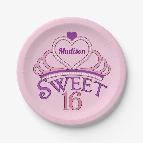 Sweet Sixteen Cute Tiara Birthday Girl Pink Paper Plates