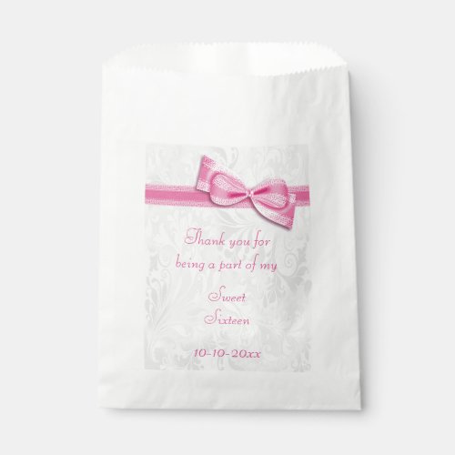Sweet Sixteen Damask and Faux Bow Favor Bag