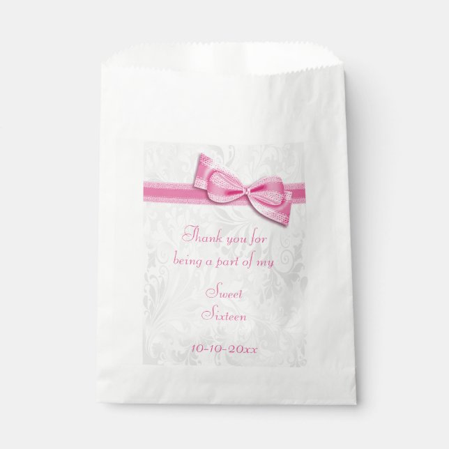 Sweet Sixteen Damask and Faux Bow Favor Bag (Front)