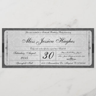 Sweet Sixteen Damask Ticket Invitation