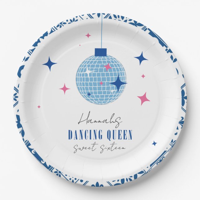 Sweet sixteen Dancing Queen greek Mamma Mia disco Paper Plates (Front)