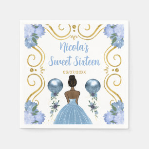 Sweet Sixteen Dark Skin Princess in Dusty Blue Napkins