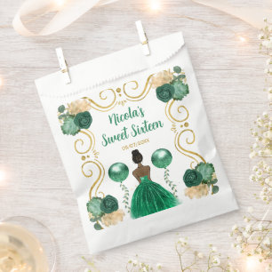 Sweet Sixteen Dark Skin Princess in Green Favor Bag