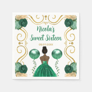 Sweet Sixteen Dark Skin Princess in Green Napkins