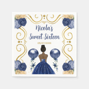 Sweet Sixteen Dark Skin Princess in Navy Blue Napkins