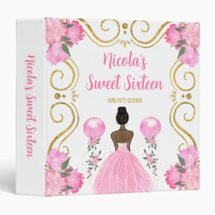 Sweet Sixteen Dark Skin Princess in Pink 3 Ring Binder
