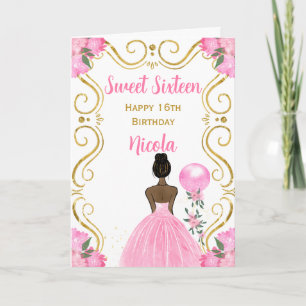 Sweet Sixteen Dark Skin Princess in Pink Card