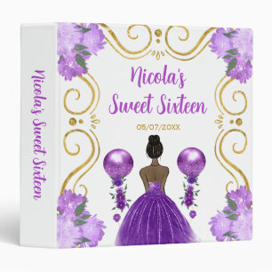 Sweet Sixteen Dark Skin Princess in Purple 3 Ring Binder