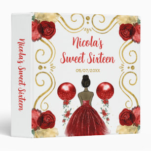 Sweet Sixteen Dark Skin Princess in Red 3 Ring Binder