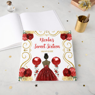 Sweet Sixteen Dark Skin Princess in Red Guest Book