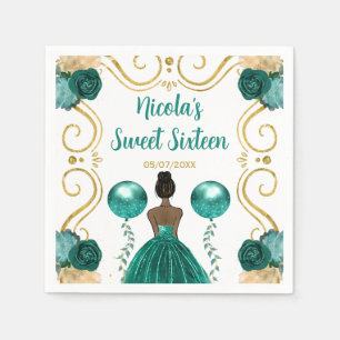 Sweet Sixteen Dark Skin Princess in Teal Napkins
