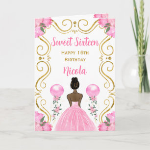 Sweet Sixteen Dark Skin Princess Pink Birthday Card