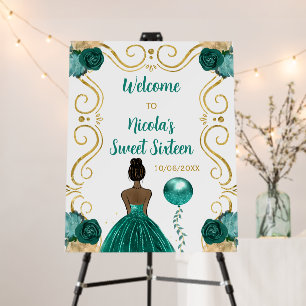 Sweet Sixteen Dark Skin Princess Teal Welcome Foam Board