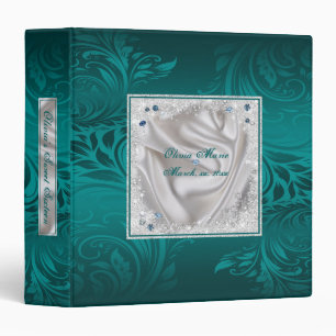 Sweet Sixteen Dark Teal Satin Silver Glitter &Gems 3 Ring Binder