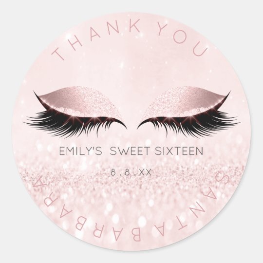 Sweet Sixteen Diamond Pink Pastel Lashes Glitter Classic Round Sticker 2177