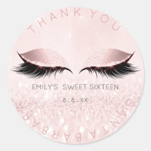 Sweet Sixteen Diamond Pink Pastel Lashes Glitter Classic Round Sticker