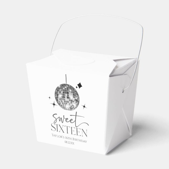 Sweet Sixteen Disco Ball 16th Birthday Party Favor Boxes (Front Side)