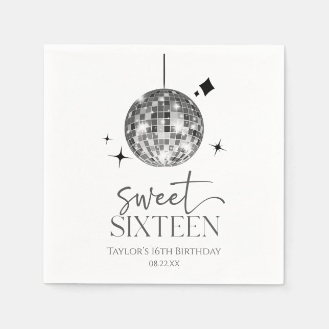 Sweet Sixteen Disco Ball 16th Birthday Party Napkins (Front)