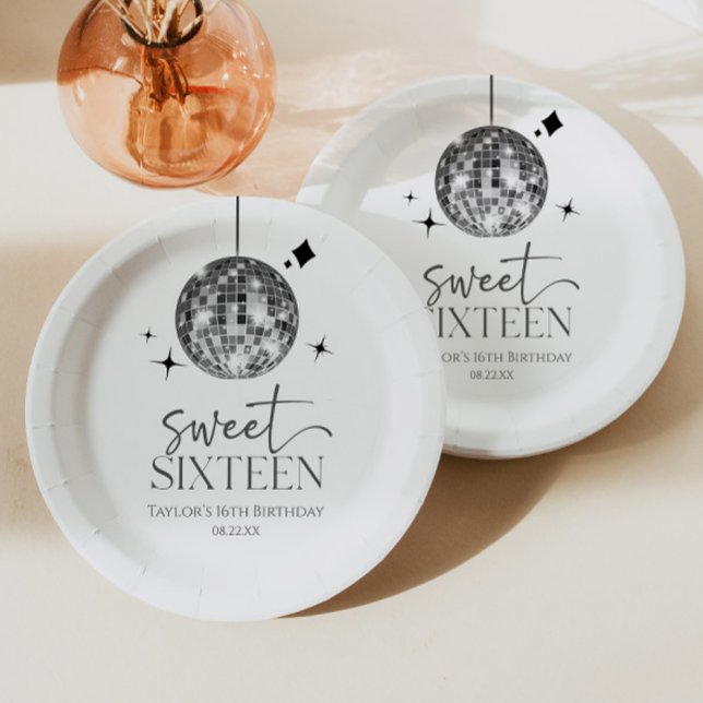 Sweet Sixteen Disco Ball 16th Birthday Party Paper Plates (Creator Uploaded)