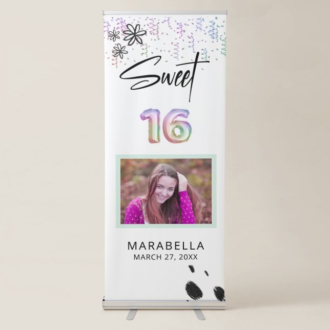 *~* SWEET SIXTEEN  Doodle Pastel Balloon16 Retractable Banner (Front)