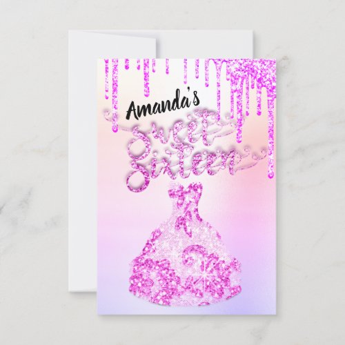 Sweet Sixteen Dress Glitter Drip Pink Drips Ombre Invitation