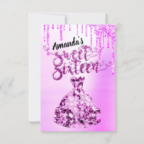 Sweet Sixteen Dress Glitter Drip Pink Drips Pastel Invitation