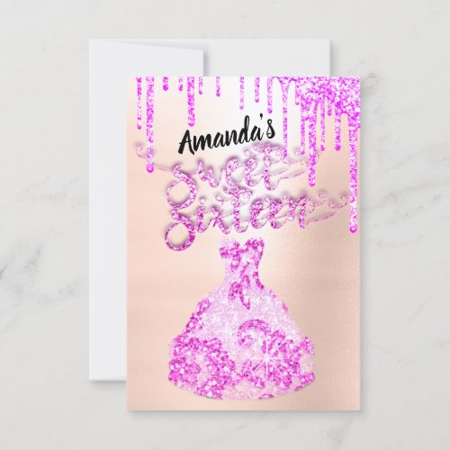 Sweet Sixteen Dress Glitter Drip Pink Drips Powder Invitation