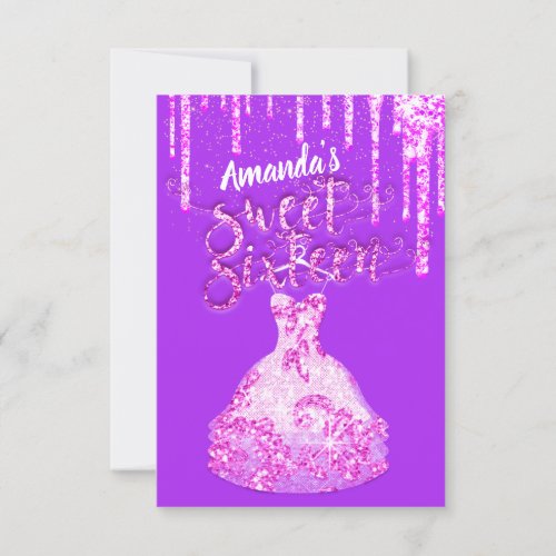 Sweet Sixteen Dress Glitter Drip Pink Drips Purple Invitation