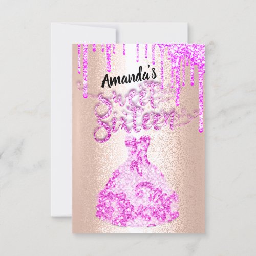 Sweet Sixteen Dress Glitter Drip Pink Drips Rose  Invitation