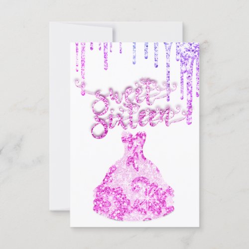 Sweet Sixteen Dress Glitter Drip Pink Drips White Invitation