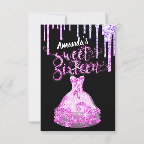 Sweet Sixteen Dress Glitter Drip Pink Royal Black Invitation