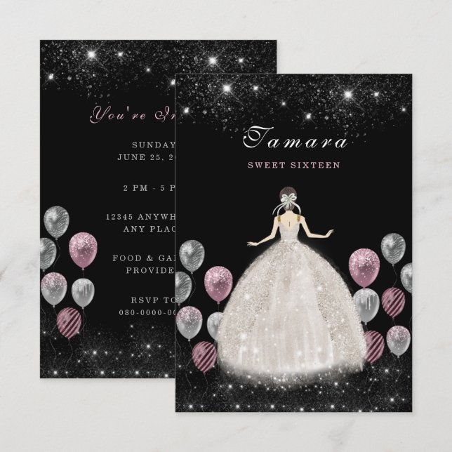 Sweet Sixteen Elegant Birthday Invitation Card (Front/Back)