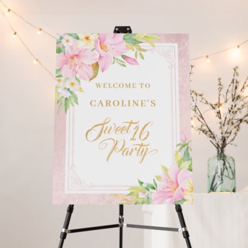 Sweet Sixteen Elegant Floral Blush Pink Welcome Foam Board