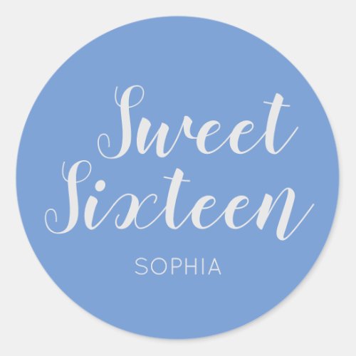Sweet Sixteen elegant modern Sky Blue Classic Round Sticker