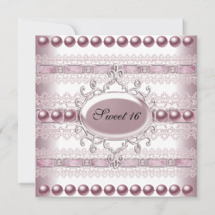 Sweet Sixteen Elegant Pearl Silver Pink Lace Invitation