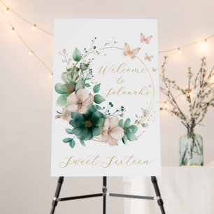 Sweet Sixteen Emerald Floral Pink Welcome Sign