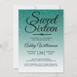 Sweet Sixteen Emerald Green 16th Birthday Invitation