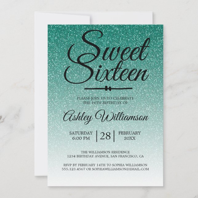 Sweet Sixteen Emerald Green 16th Birthday Invitation (Front)