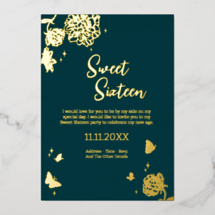 Sweet Sixteen Emerald Green Foil İnvitation Invitation