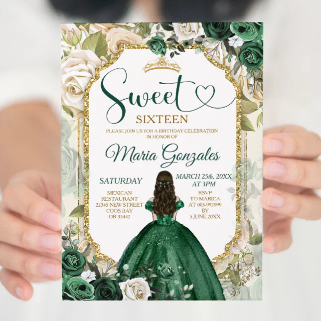 Sweet Sixteen Emerald Green And Gold Birthday Party Invitation Zazzle 5059