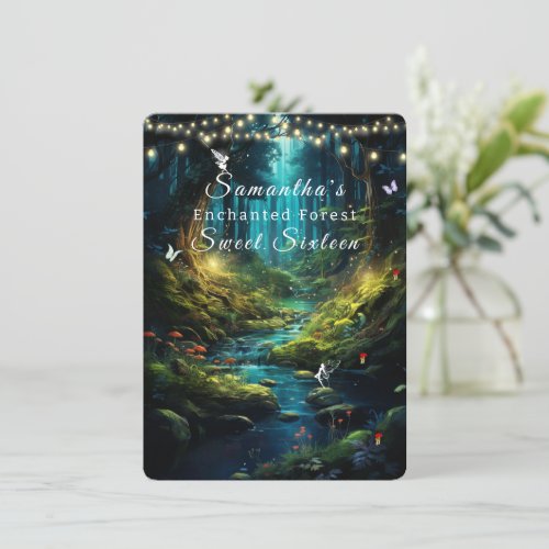 Sweet Sixteen Enchanted Forest Fairies Lights Invitation