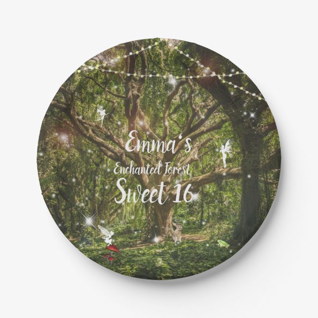 Sweet Sixteen Enchanted Forest Fairies Paper Plates (Front)