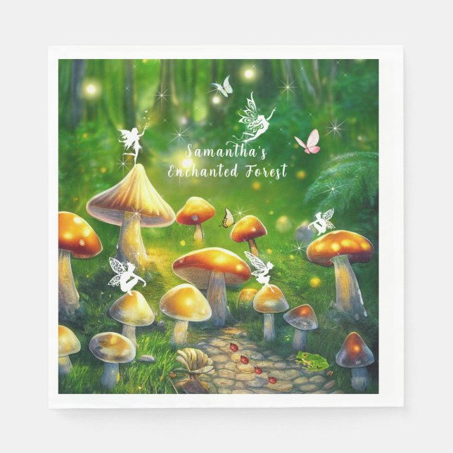 Sweet Sixteen Enchanted Forest Mushrooms Fairies Napkins (Front)