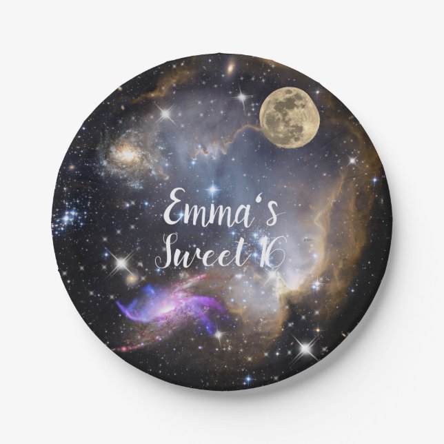 Sweet Sixteen Evening Under The Stars Full Moon Paper Plates (Front)