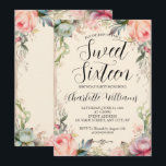 Sweet Sixteen Fairytale Floral 16th Birthday Invitation<br><div class="desc">Fairytale floral sweet sixteen birthday invitation with a flower frame for a girl turning 16. Custom template you can personalize with your party or celebration details.</div>