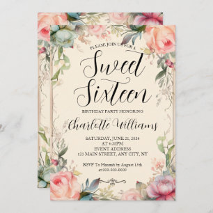 Sweet Sixteen Fairytale Floral 16th Birthday Invitation