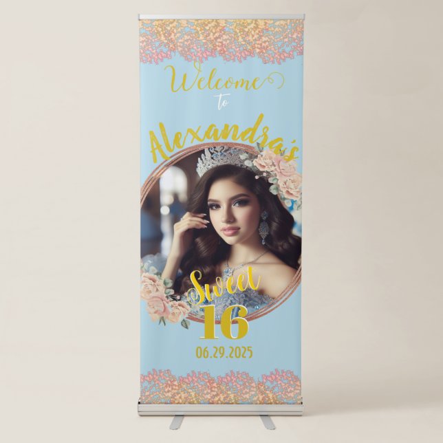 Sweet sixteen Fairytale Princess Photo  Retractable Banner (Front)