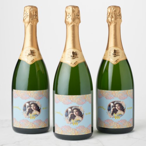 Sweet sixteen Fairytale Princess Photo Sparkling Wine Label