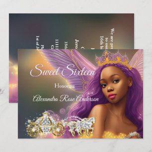 Sweet Sixteen Fairytale Purple Pink Gold Carriage  Invitation